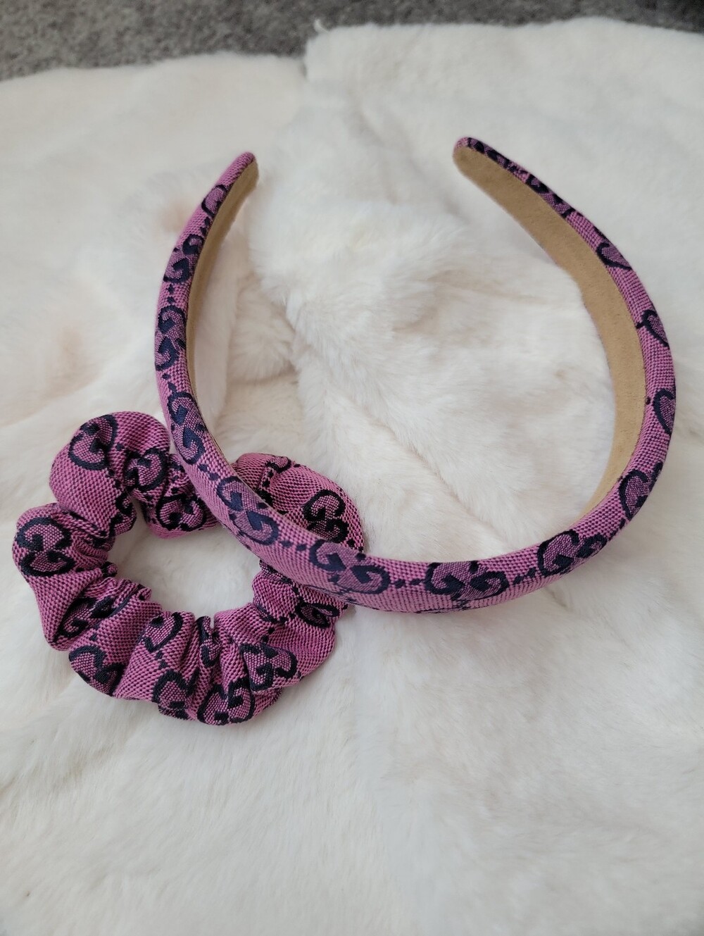 2pcs Pink Patterned Headband and Scrunchie Set